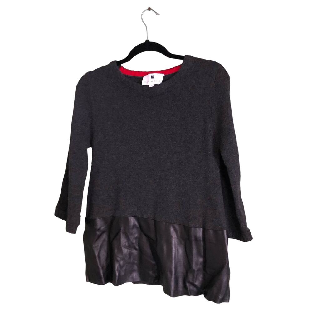 Lisa Perry Dual Texture Peplum Knit & Leather Sweater with Pockets S Small